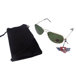 Aviator sunglasses UV protection gold frame green lens NEW
